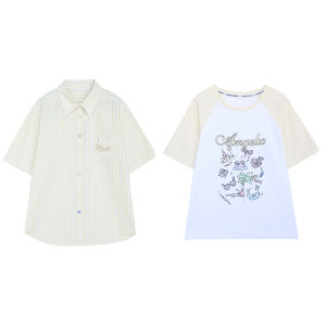 Niffeilu | Cotton Stripe Short Sleeve Shirt for Teen Girls and Middle School Students