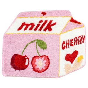 VIKAMA Cute Cherry Fruit Bathroom Mat Pink Milk Cartoon Plush Shower Rug Non-Slip Washable Absorbent Bathtub Decor Floor