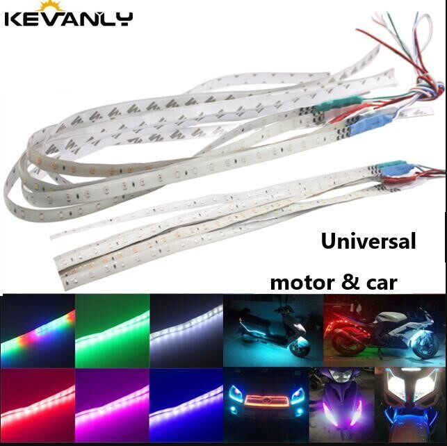 Car LED Strip 30cm 60cm 18 modes Flexible colorful Decorative flowing Lamp  motor DRL RGB Angel Eyes Daytime Running light 12V