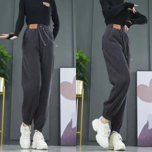 Thickened Fleece Harlan Pants Womens Autumn Winter plus Size Warm Cuffed Loose Slimming High Waist Sports Casual Long Trousers