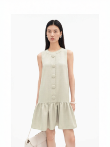 Ramie Like Sleeveless Round Neck Jumpsuit Dress