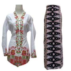 Set Kebaya Encim Bordir Warna Motip Ondel Lengan panjang