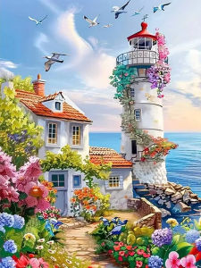 DIY Digital Oil Painting Paint By Numbers Lighthouse House Canvas Hand Painted Artwork for Home Decoration Festival Gift