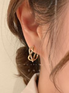 Fashionable S925 Silver Needle C-Shaped Zircon Cross Circle Earrings Women's Elegant Atmosphere Stylish Hoops Ear Jewelry