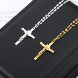【100% Original】Stainless Steel Necklace for men silver necklace for men Gold Color Cross Chain Necklace for women Hip Hop Christ Cross Pendant Necklace couple necklace 18k gold pawnable necklace Women Fashion Chain Necklaces Fashion Strand Necklaces