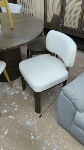 Flexidesignx AVERY White Boucle Fabric Dining Chair Solid Wood Table Walnut Wooden Semi Round Table