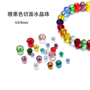 4-8mm Candy Color Cut Surface Crystal Beads Iridescent Transparent through Hole Abacus Beads Handmade DIY Hair Accessories Bracelet Accessories
