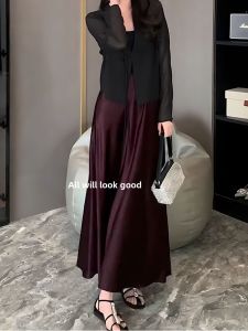 Grape Purple Asymmetrical Hem A-Line Skirt Womens Style Early Autumn High Waist Loose Fit Casual Korean Version White Enhancing