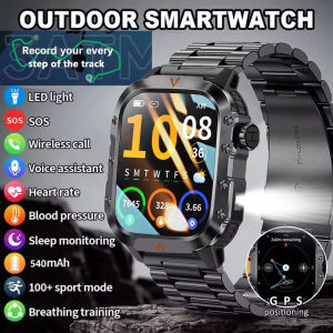 Outdoor GPS Smart Wtch Men 3ATM Waterproof LED Lights Compass Health Monitoring 2025 New NFC Sports Smartwatch For Android IOS