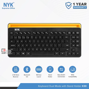 NYK K30 Keyboard Wireless Bluetooth TKL Dual Connectiom Mini Keyboard Stand Holder Multi Device 4 in 1 Macbook PC LAPTOP SMARTPHONE