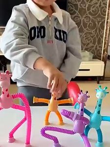 Suction Cup Toy Giraffe Telescopic LED Tube Toys Sensory Toys Childrens Cartoon Creative Puzzle Toys