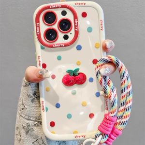 เคสโทรศัพท์ซิลิโคนลายจุดสีสันสดใสสำหรับ Apple 16Promax iPhone 15Pro ครอบเต็มเลนส์ 14Plus Cherry 13 Summer Fresh 12 Silicone 11 Bracelet XS Female Protection Case