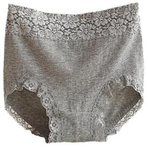 Anyoumian | กางเกงชั้นในเอวสูง ผ้าฝ้าย ควบคุมท้อง และขอบลูกไม้ สำหรับสตรีไซส์ใหญ่