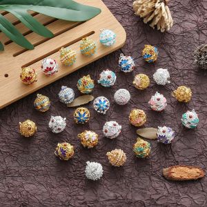 Pure Copper Enamel Gau Box Hollow out Lotus Scenic Jingtai Blue Pendant Buddhist Beads Incense Sachet Palace Bell