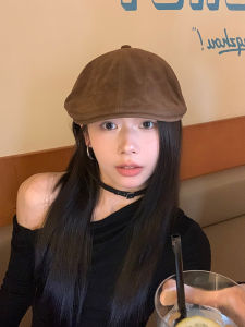 Brown Suede Beret Hat Womens Autumn Winter British Retro Newsboy Cap Versatile Wide Brim Hat for Shopping And Painting