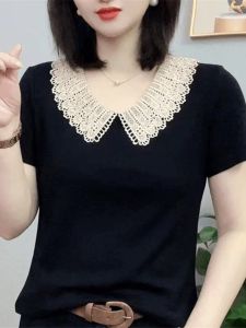 HUAXUNRAN | Fashionable Slimming Loose Short Sleeve T-shirt with Ruffled Collar