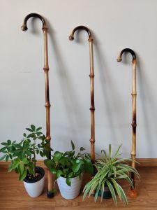 Anti-Slip Bamboo Cane Walking Stick Elderly Gift One-Piece Rohan Bamboo Cane Hiking Trekking Stick Rubber Tip Shock Absorption System