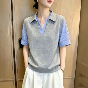 SHUAIYUE | Áo Thun Không T Tay Phong Cách Thiết Kế Gập Lớp Giảm Cân