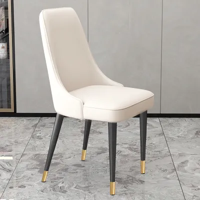 Modern Simple Home Use Dining Chair Casual Iron Art Restaurant Chair Nordic Luxury Hotel Chair with Backrest Leather Finish