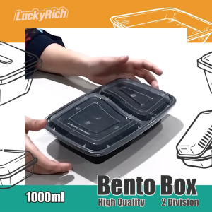 LuckyRich - Bento Box 2Div. 50pcs 1000ml High Quality Plastic Food Container with LID Cover