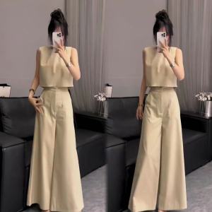 Minimalist Summer 2-Piece Set Casual Loose Leg Pants Vest No Sleeve Design Slimming Effect Comfortable Fit Summer Outfit for Women