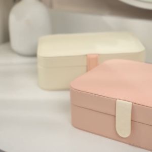Double zipper jewelry portable receive box ring earrings necklace jewelry box PU leather lip makeup compact double portable receive a case can be assembled