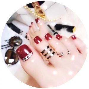 Kuku Kaki Isi 12 Pcs Meah Maroon Permata Lengkap Dengan Dus & Lem