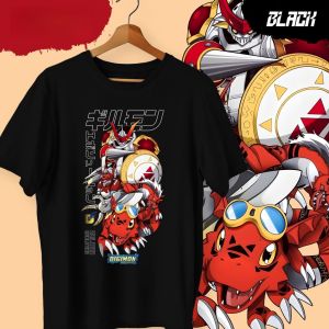 Bandai | Anime Digimon Guilmon Evolution Printed Cotton T-shirt Summer Mens and Womens Harajuku Clothing Fashion Casual Street T-shirt