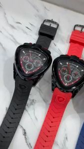Terbaru!! Jam Tangan Cowok Lamborgini Chrono Aktif Strap Rubber Gaya Model Sport Jam Pria Chrono Aktif Terlaris 4 Varian Black Blue Red Green