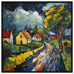 Tranh trời mưa phong cảnh quê hương một ngày mưa trên con đường về làng.Tranh treo tường dán tường.CGI-1176