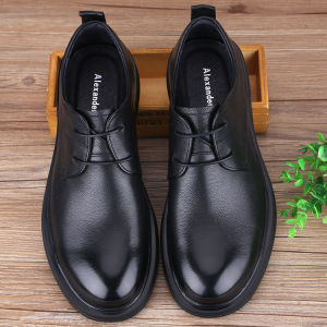 Mens Business Casual Leather Shoes Spring Autumn New Style Thick Bottom Genuine Top Layer Cowhide Big Size Shoes