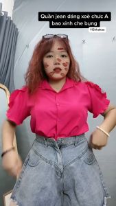 Quần đùi jean bigsize nữ lưng cao tua lai rách đen xanh Quần bò nữ một khuy ống rộng lật lai 58-93kg J5