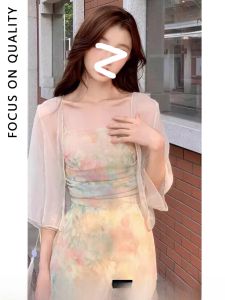 LUOFEN | Womens Summer Shawl Sleeveless Short Length New Chinese Style Thin Chiffon Sun Protection Outerwear Qipao Cover Up Cardigan