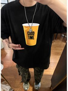 Áo Thun Nam Tay Ngắn Mùa Hè Thường Ngày Dáng Rộng Thời Trang Mới Phong Cách Học Sinh in Họa Tiết Cổ Tròn Cotton Thoáng Khí