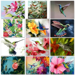 Oil Paint By Numbers Diy Crafts Hummingbird and Rose Pictures on Number Wall Decors Number Painting Art Supplies Gift