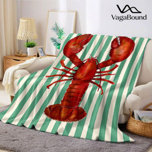 Beast Kingdom | Watercolor Lobster Stripe Printed Blanket Suitable for Sofas Beds Offices Travel Camping Chairs Warm Plush Blanket