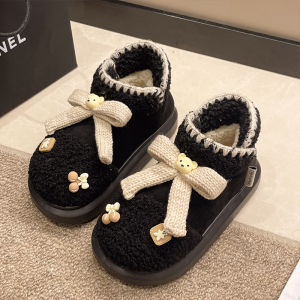Dép Bướm Lót Lông Cừu Đế Dày Đế Ngoài Mùa Đông Ấm Áp Dễ Thương Cho Nữ Dép Cotton Thoải Mái Trong Nhà
