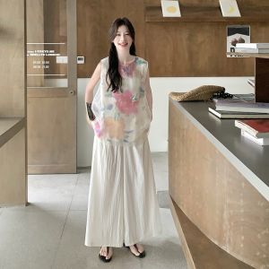 YINLUOYA | New Chinese Style National Trend Set Design Sense Not Collision Model 2025 New Hot Advanced Feeling Summer Wide Leg Pants Two Piece Set