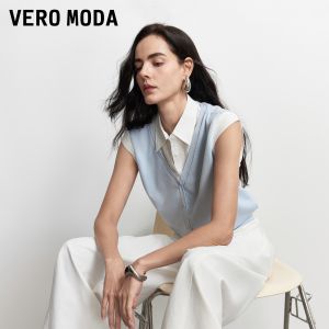 Vero Moda | Summer New Arrival Linen Blending Color Block Faux Two-piece Sweater