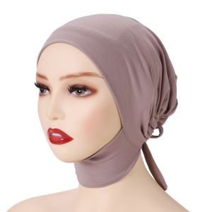Jifang Plain Mercerized Cotton Inners Adjustable Elastic Adult Size Cotton Muslim Hijab Inner Caps WJ926