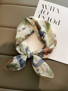 Khăn Choàng Nhỏ Bằng Vải Lanh Cotton Pha Trộn Họa Tiết Hoa Phong Cách Mùa Hè Đa Năng Thoáng Khí Chống Nắng Khăn Quàng Cổ Cho Nữ