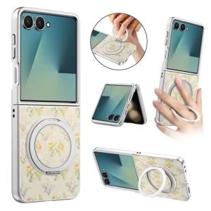 Ốp Điện Thoại Samsung Galaxy Z Flip 8/7/7FE/6/5 Họa Tiết Hoa Sang Trọng Nam Châm 360 Độ °   Giá Đỡ Vòng Kim Loại Xoay Được Chống Sốc