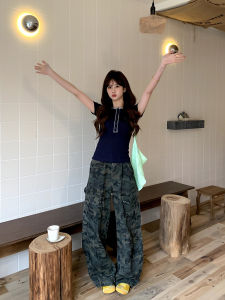 American Style Camouflage High Waist Wide Leg Jeans Womens Spring Season Versatile Loose Fit Couples Casual Style Jeans