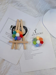 Handmade Crochet Rainbow Pompom Cute Heart Embroidery Sweater Scarf Hair Tie Accessories Cotton Linen Material