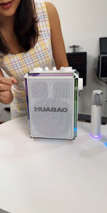 HUABAO ลำโพงบลูทูธคาราโอเกะ รุ่นเสียงเบสหนัก กำลังขับสูง พร้อมไฟแฟลช ไมโครโฟนไร้สาย 2 ตัว เหมาะสำหรับร้องเพลงและเต้นกลางแจ้ง