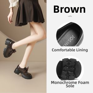 Josiny | Heel Heightening Thick Sole Loafers with Bowknots