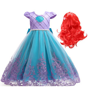 Disney | Disney Mermaid Short Sleeve Purple Puffy Dress For Girl Cosplay Classic Mermaid Princess Costume Birthday Party Gift Dress Set