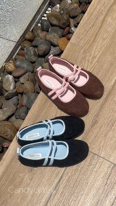 CandyCutey Giày nữ ba lê thể thao dây đeo kép dễ mang đế oxford chống trượt đế mềm êm chân phong cách Hàn
