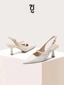 Su Social Velvet Pointed Toe รองเท้าส้นสูง ผู้หญิง สไตล์ใหม่สําหรับ กระโปรง Fairy Low Cut Slip-On รองเท้าแตะ Moccasin Head Cover รองเท้า