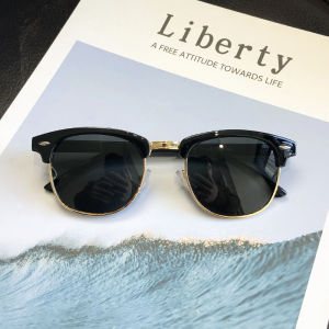 แว่นกันแดดโพลาไรซ์ครึ่งกรอบย้อนยุคมีสไตล์สําหรับผู้ชายผู้หญิงป้องกันรังสียูวีกรอบวงรีกระจกเลนส์แว่นกันแดดแฟชั่น